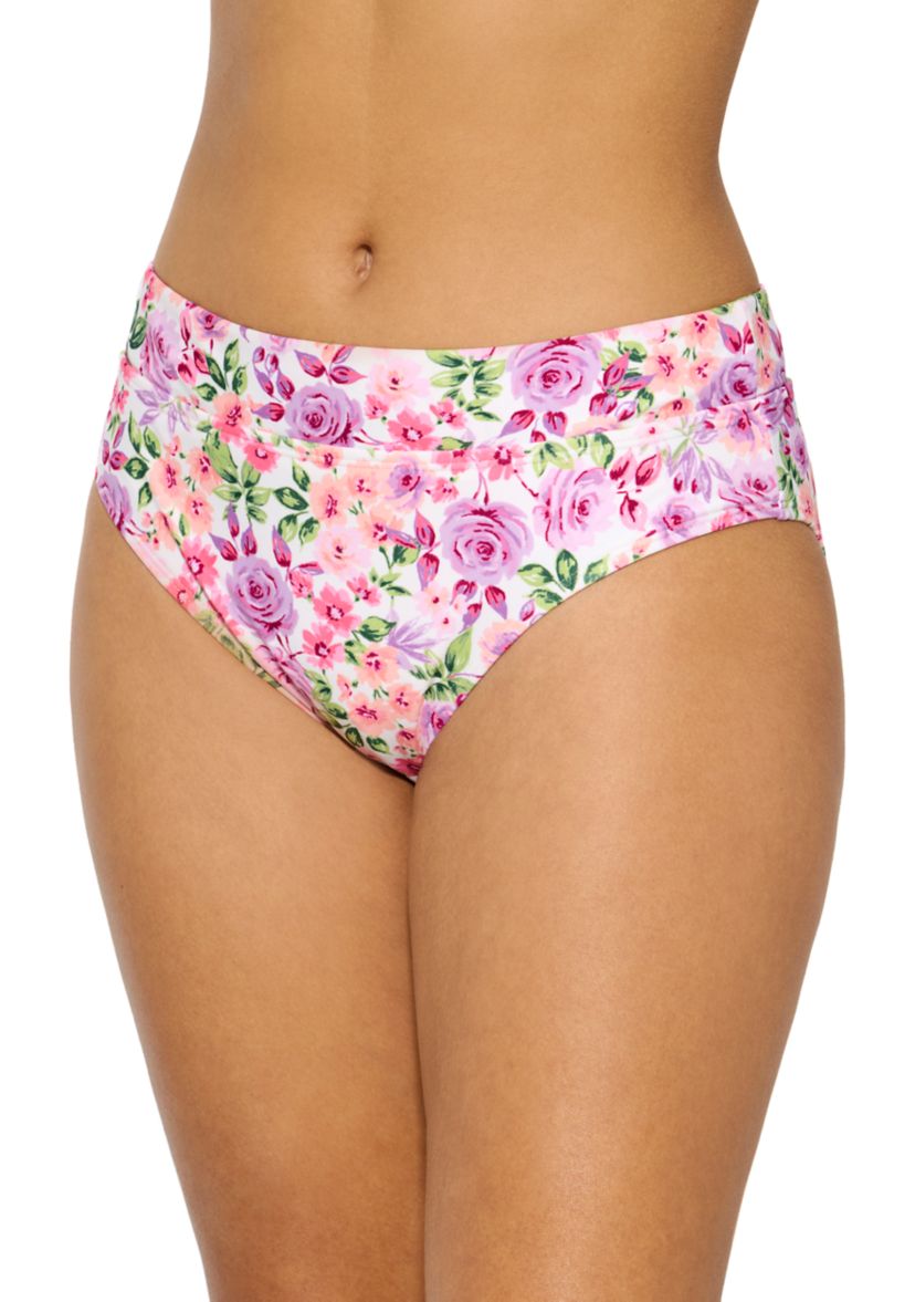 Womens Rose Garden Banded High Waist Swim Bottoms