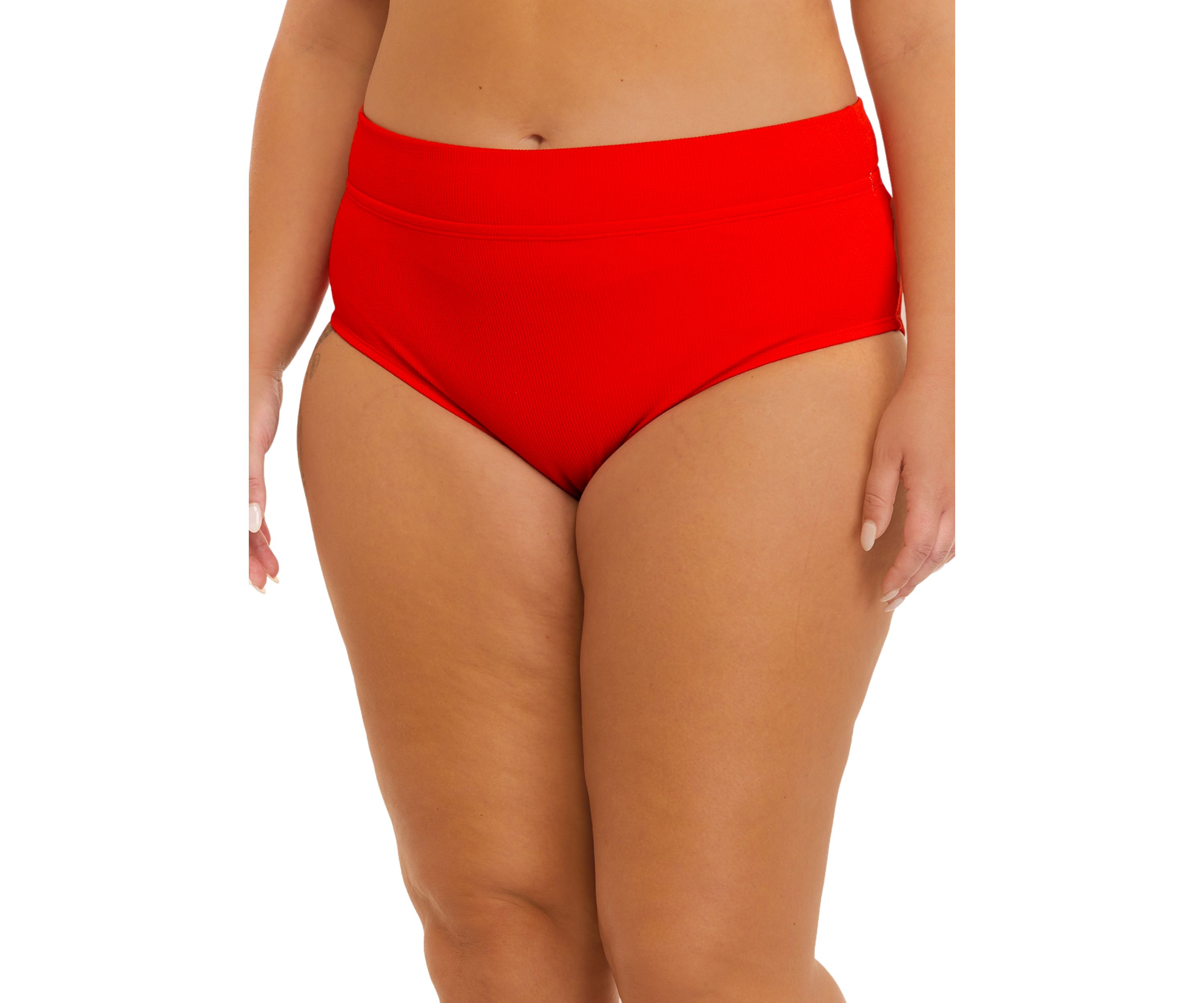 Plus Size Skinny Ribbed High Waist Swim Bottoms