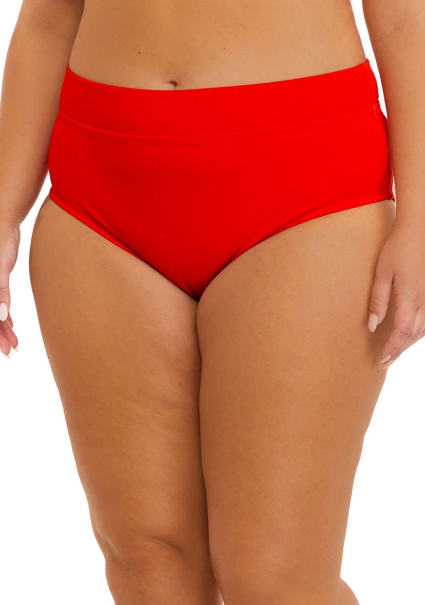 Plus Size Skinny Ribbed High Waist Swim Bottoms
