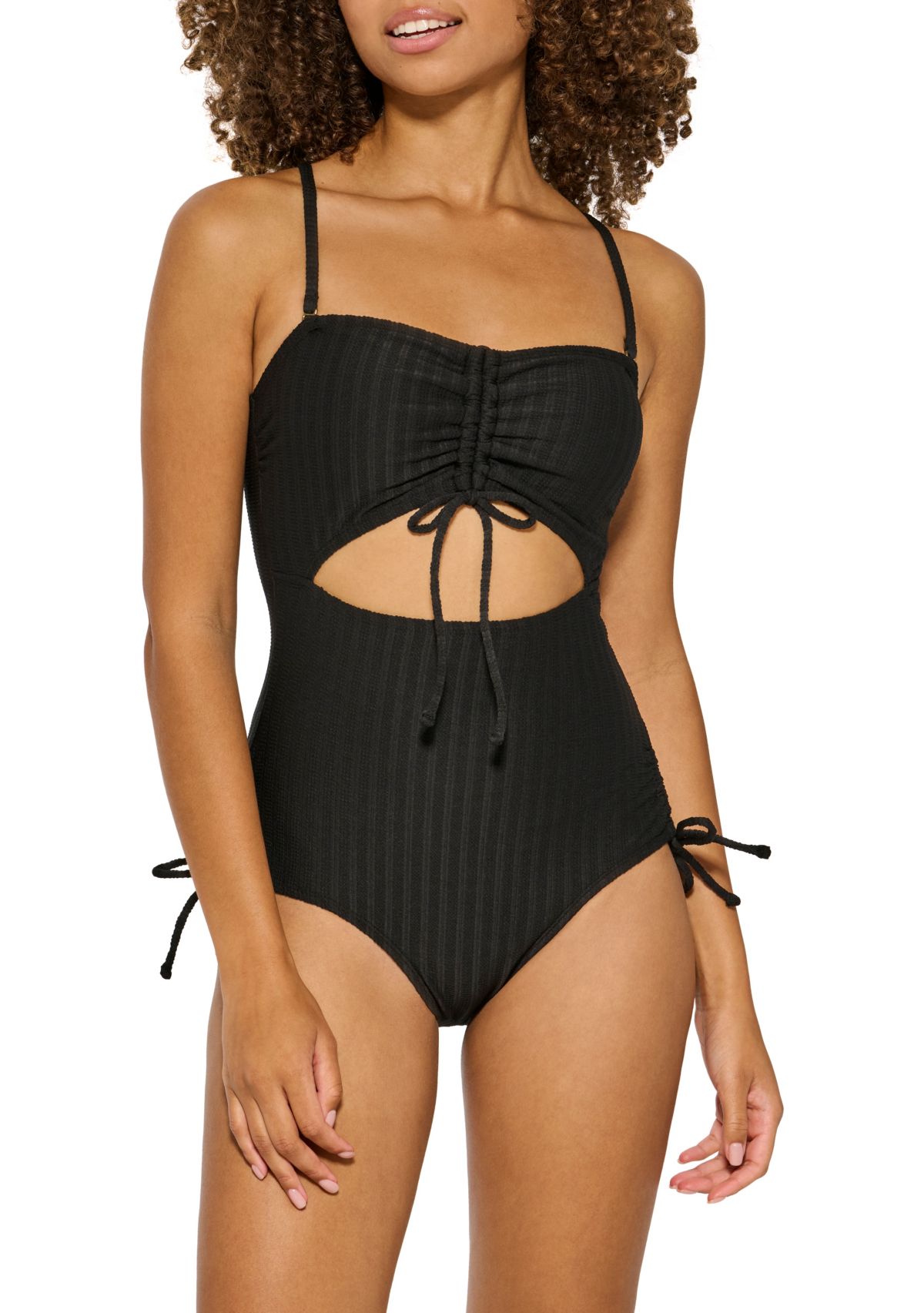 Womens Textured Stripe Cut Out One Piece Swimsuit