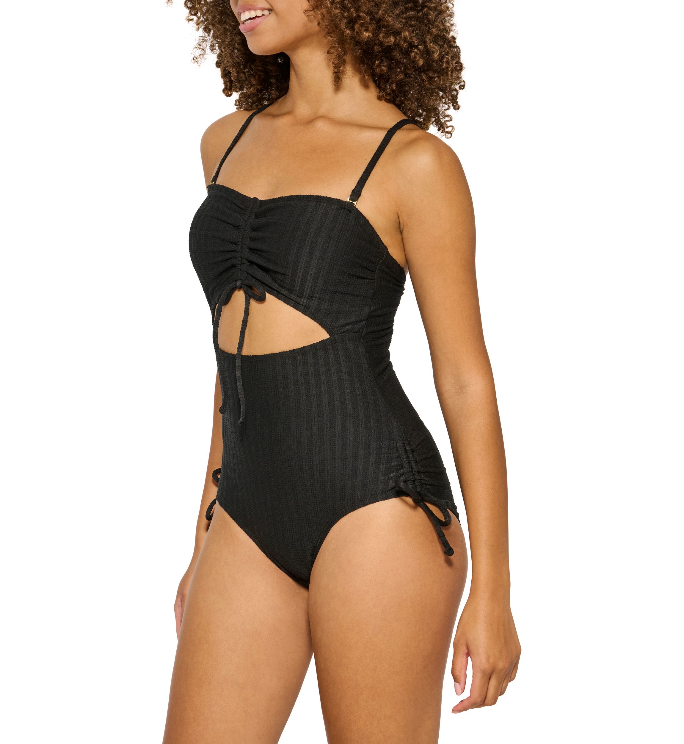 Womens Textured Stripe Cut Out One Piece Swimsuit