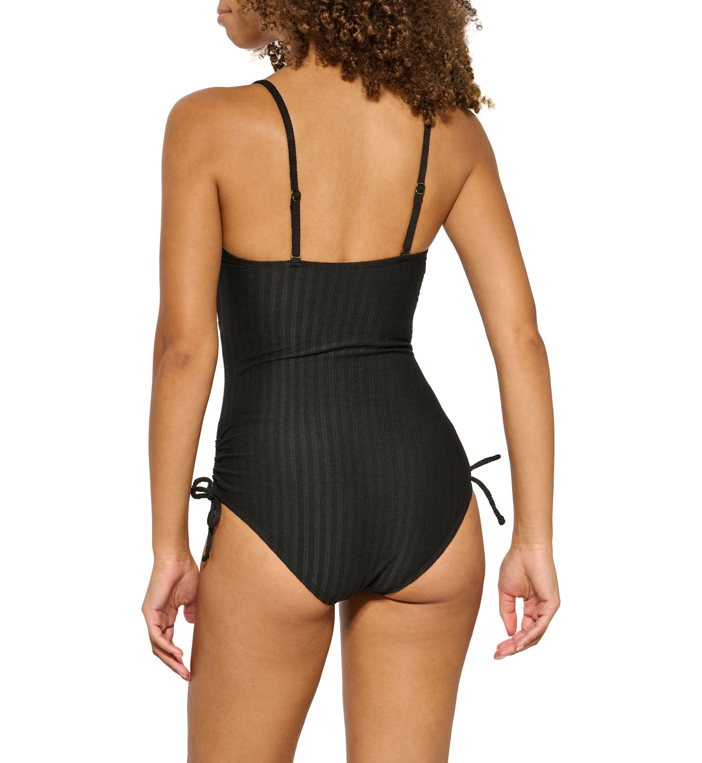 Womens Textured Stripe Cut Out One Piece Swimsuit
