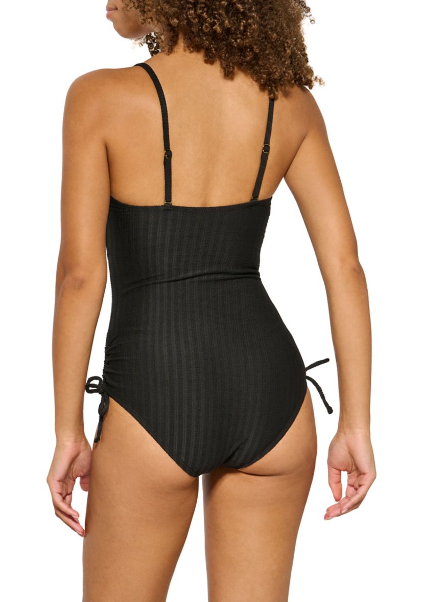 Womens Textured Stripe Cut Out One Piece Swimsuit