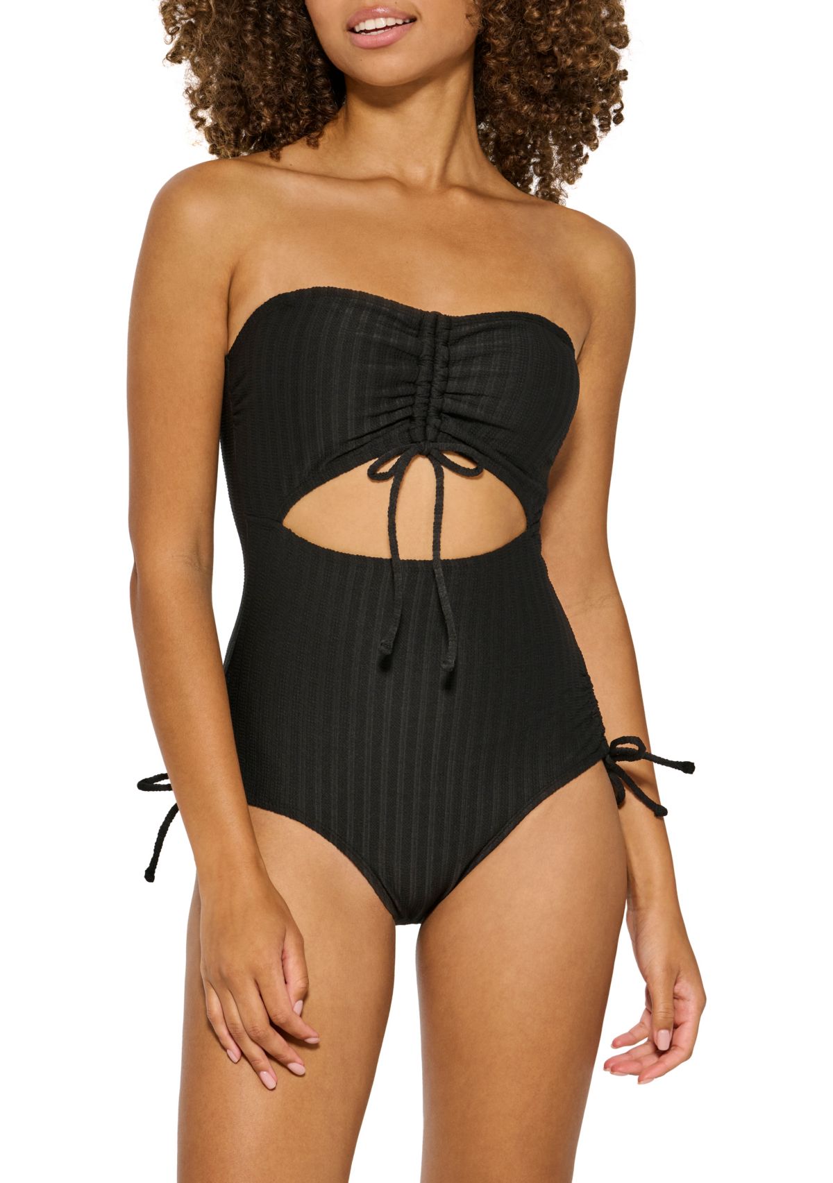 Womens Textured Stripe Cut Out One Piece Swimsuit