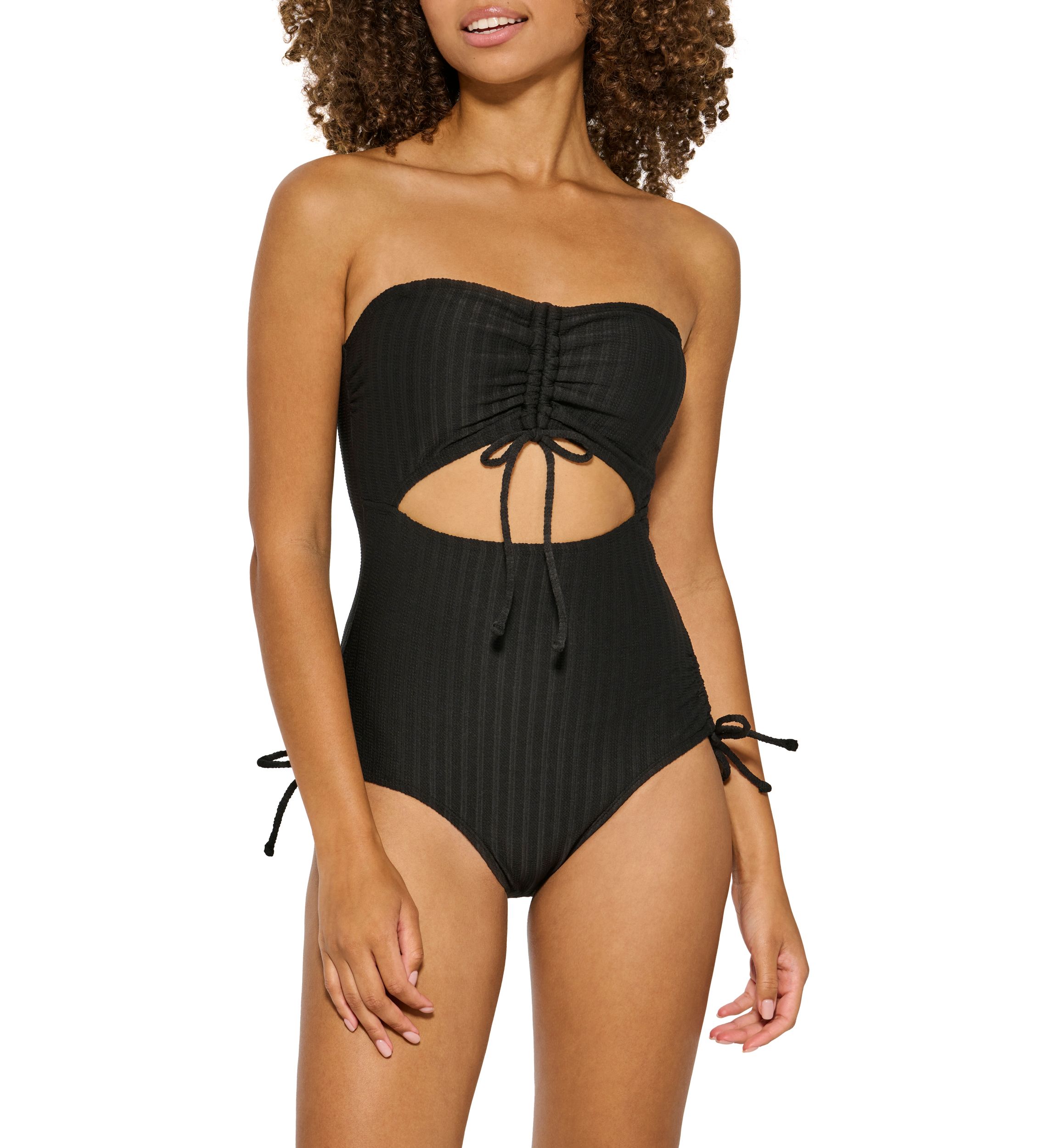 Womens Textured Stripe Cut Out One Piece Swimsuit