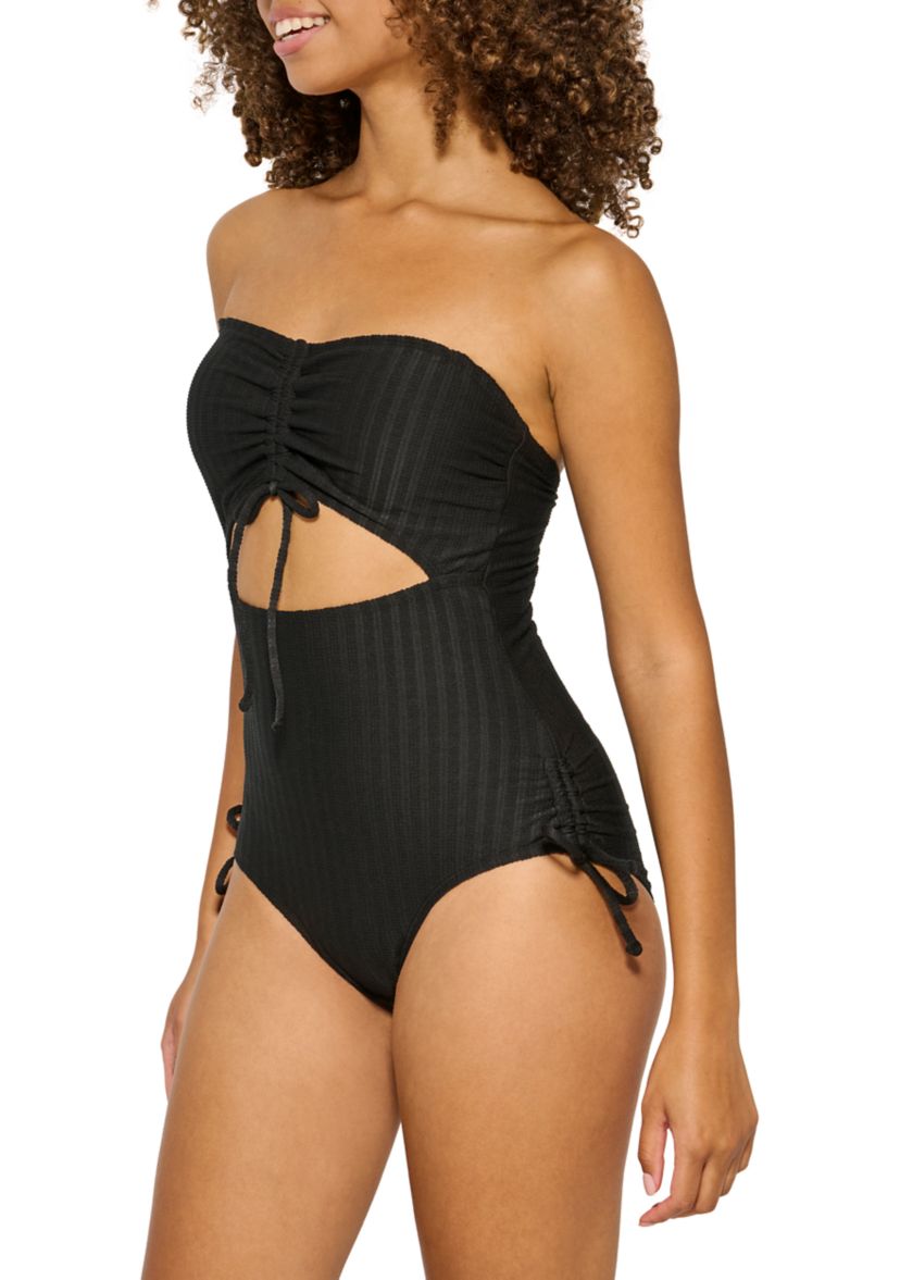 Womens Textured Stripe Cut Out One Piece Swimsuit