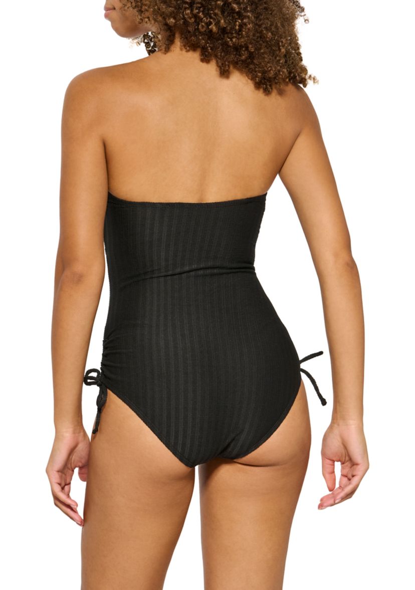 Womens Textured Stripe Cut Out One Piece Swimsuit