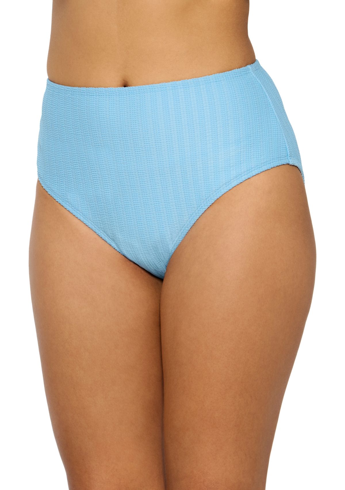 Textured Stripe Banded High Waisted Swim Bottoms 