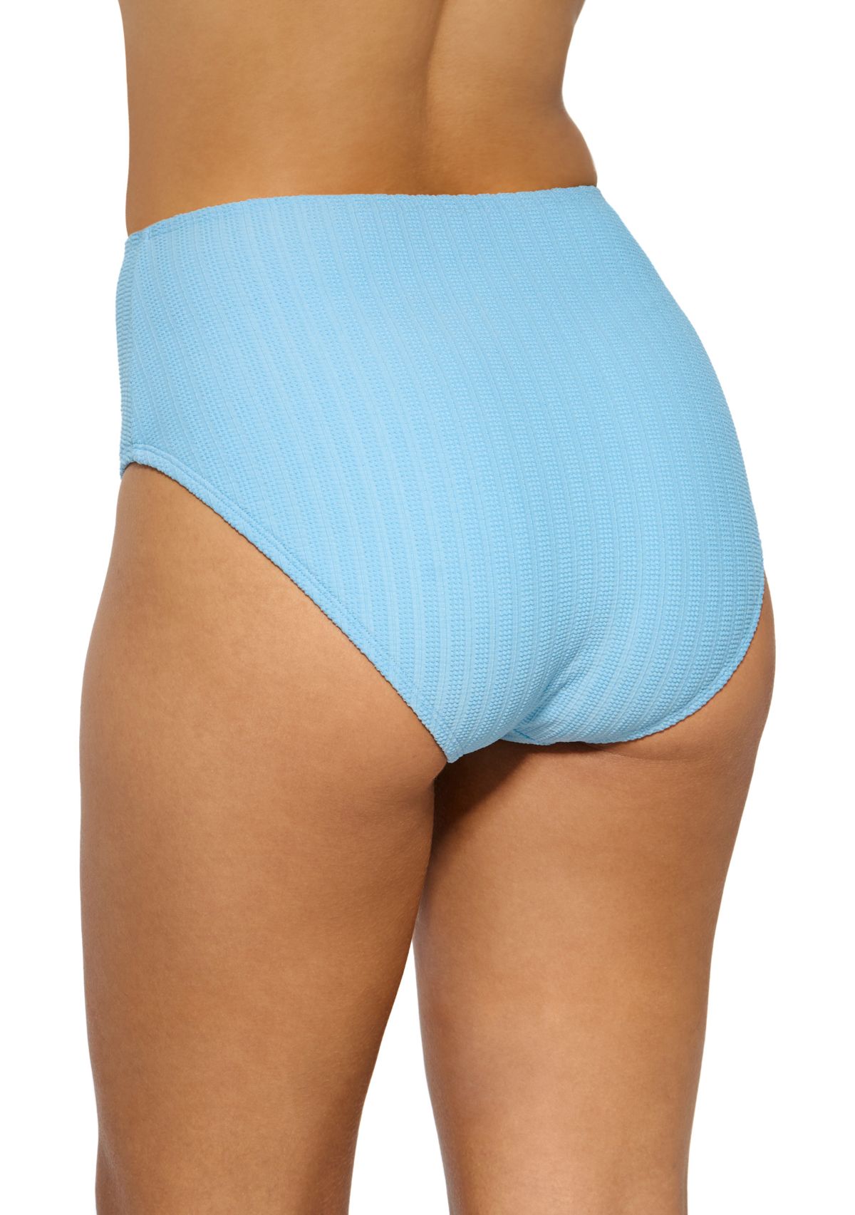 Textured Stripe Banded High Waisted Swim Bottoms 