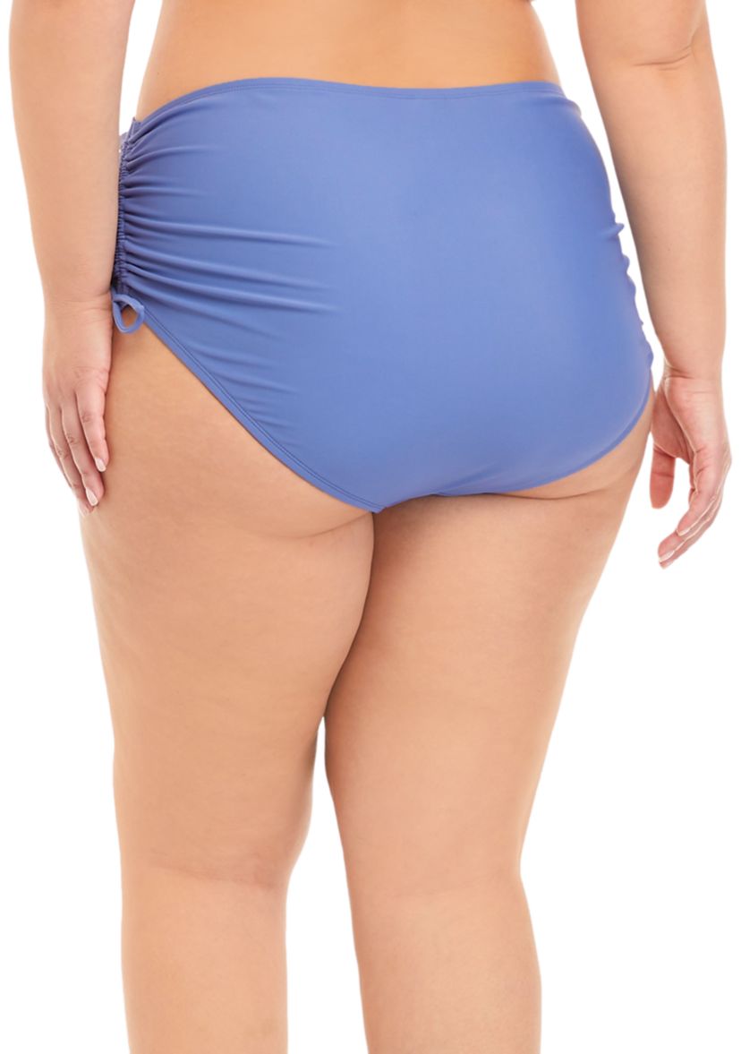 Plus Size Solid Adjustable High Waist Swim Bottoms 