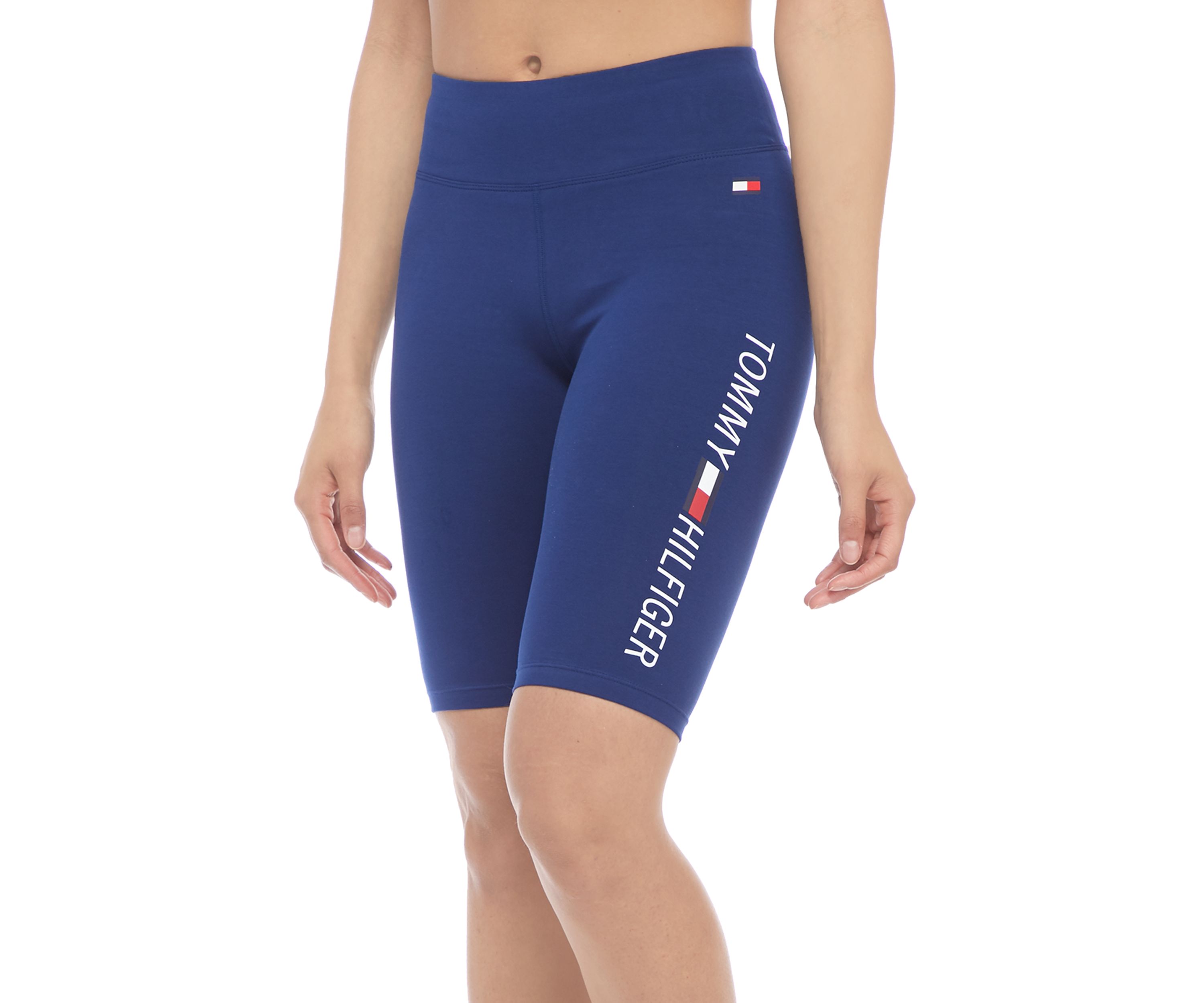 Womens High Rise Bike Shorts with Printed Logo