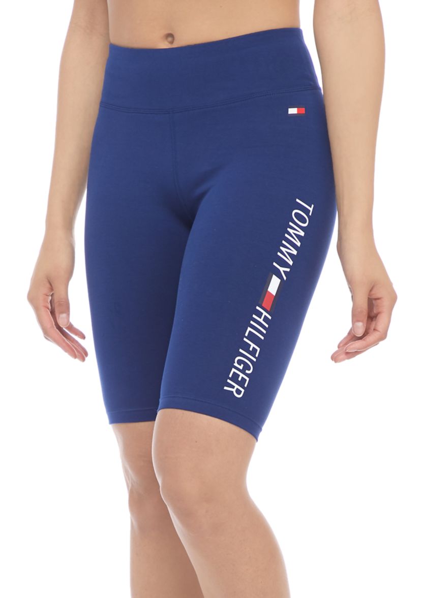 Womens High Rise Bike Shorts with Printed Logo