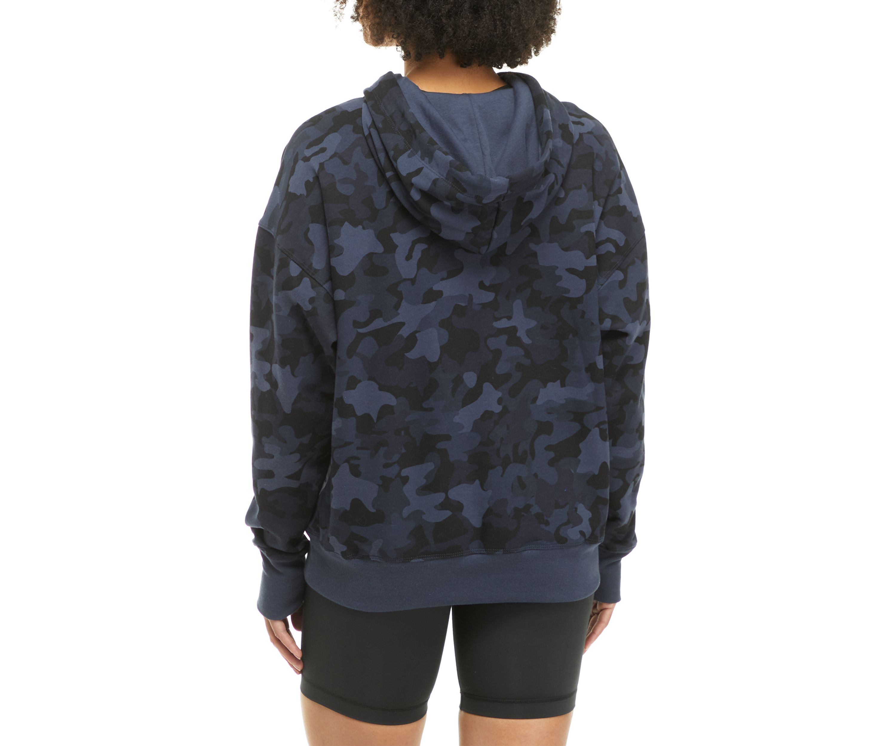 Womens Camo Print Athleisure Hoodie with Embroidered Flag Logo