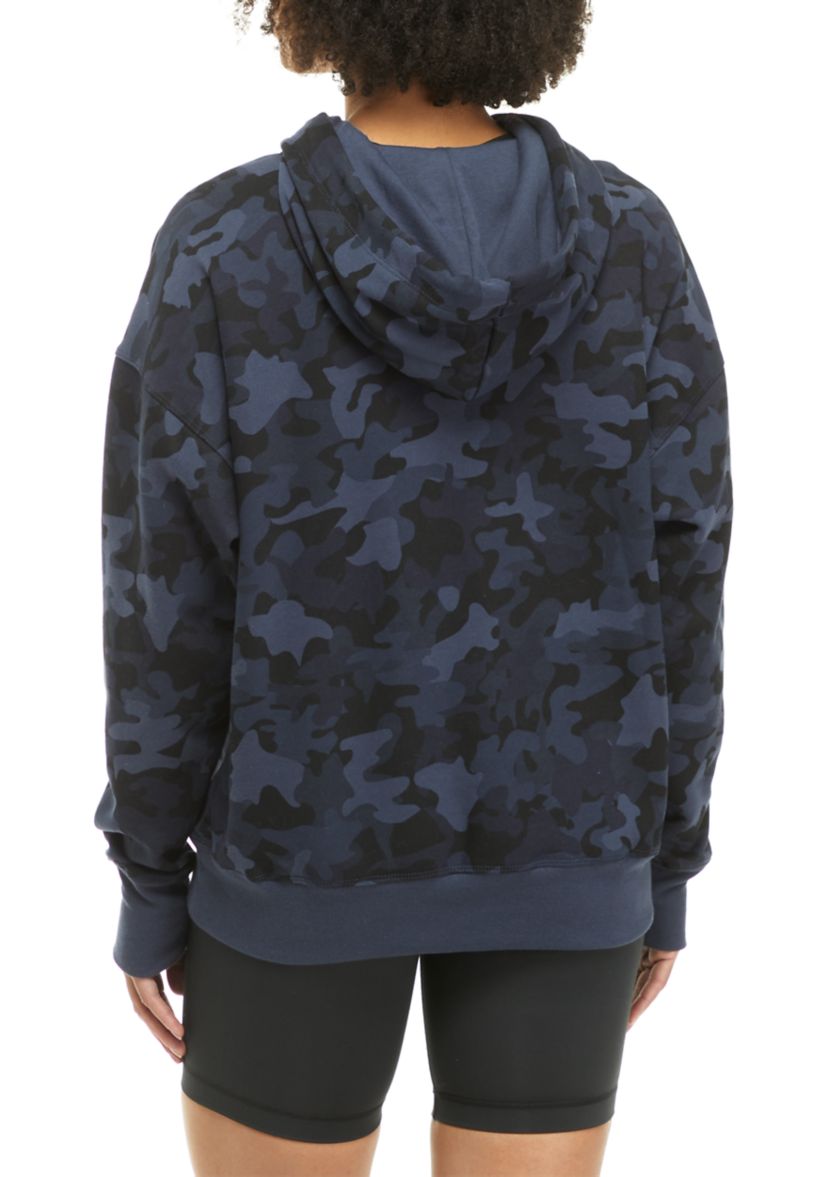 Womens Camo Print Athleisure Hoodie with Embroidered Flag Logo