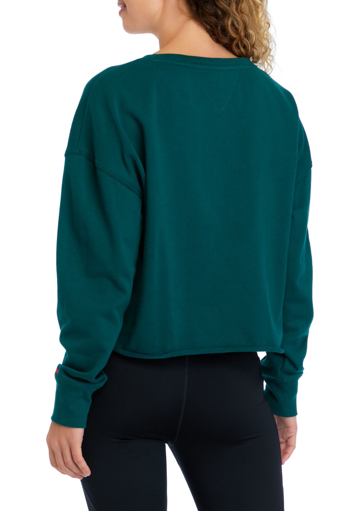 Womens Raw Hem Crew Neck Logo Sweatshirt