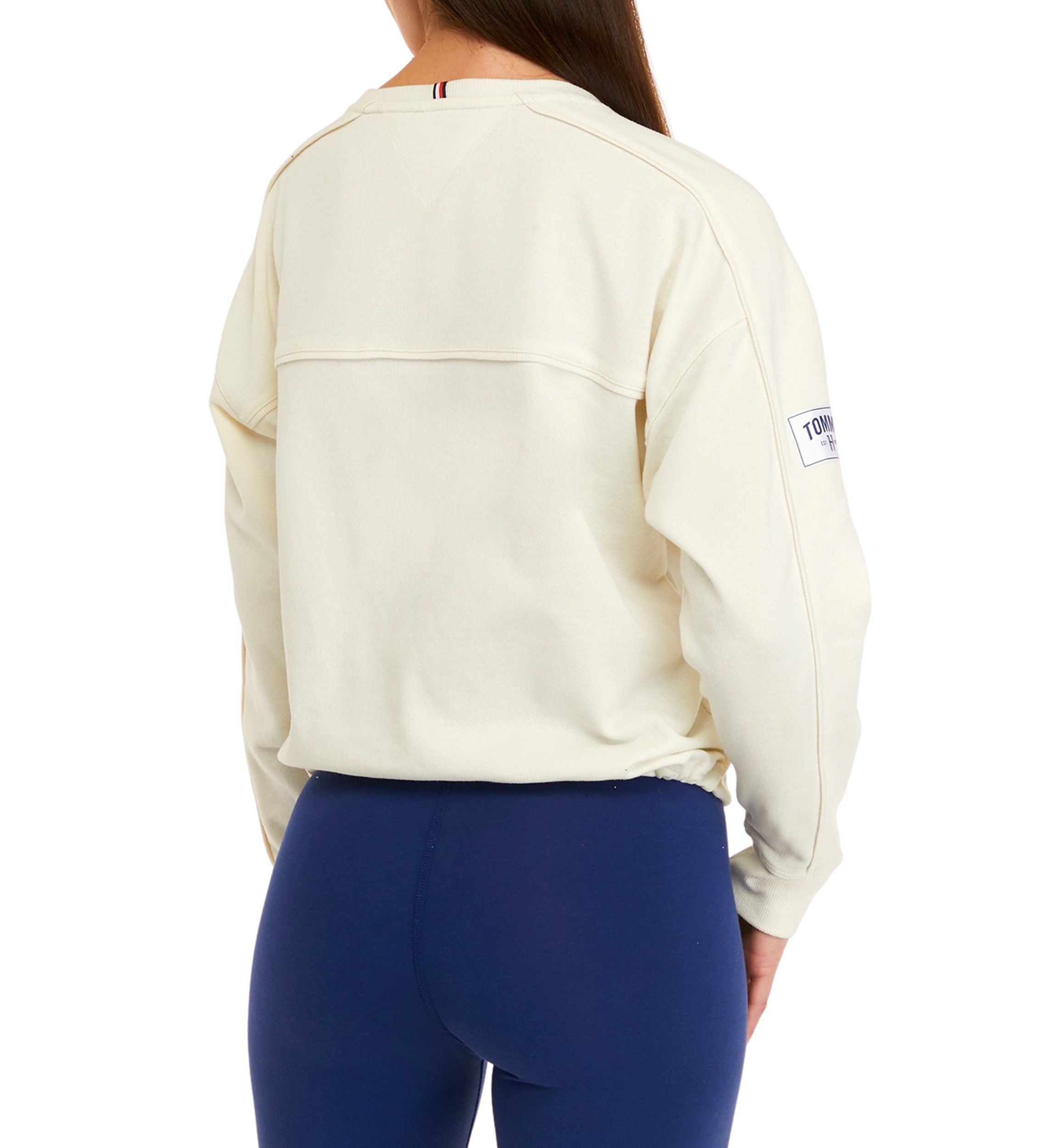 Crew Neck Top with Elastic Bungee Hem and Ribbed Cuffs 
