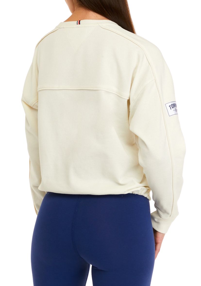 Crew Neck Top with Elastic Bungee Hem and Ribbed Cuffs 