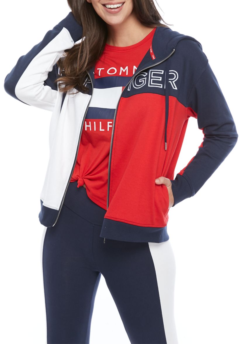 Womens Color Block Zip Up Hoodie