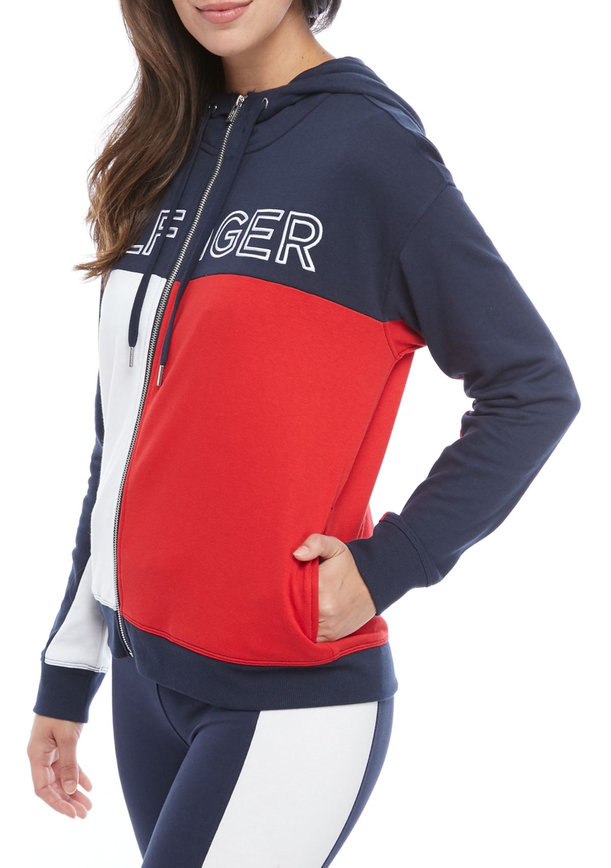 Womens Color Block Zip Up Hoodie