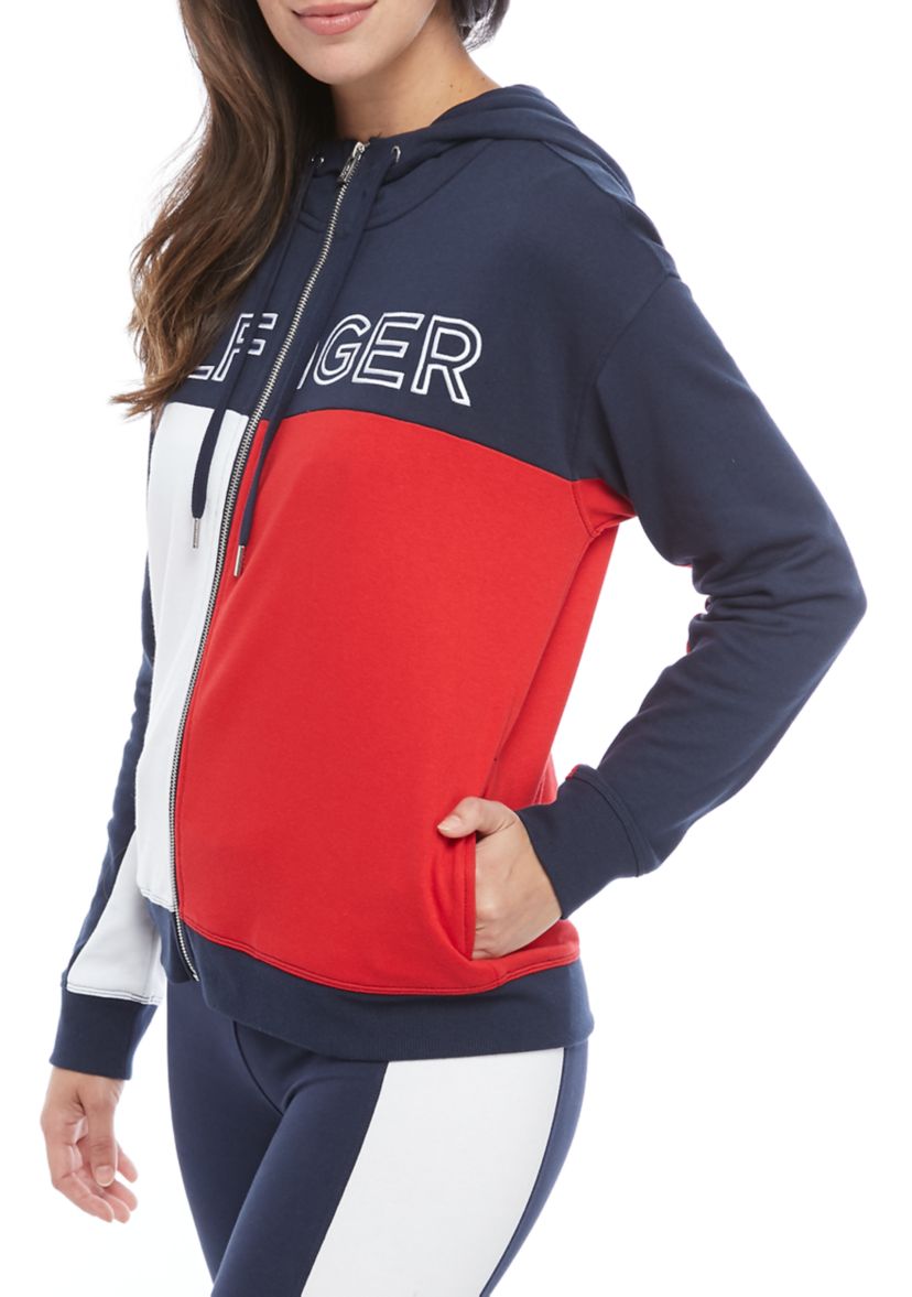 Womens Color Block Zip Up Hoodie
