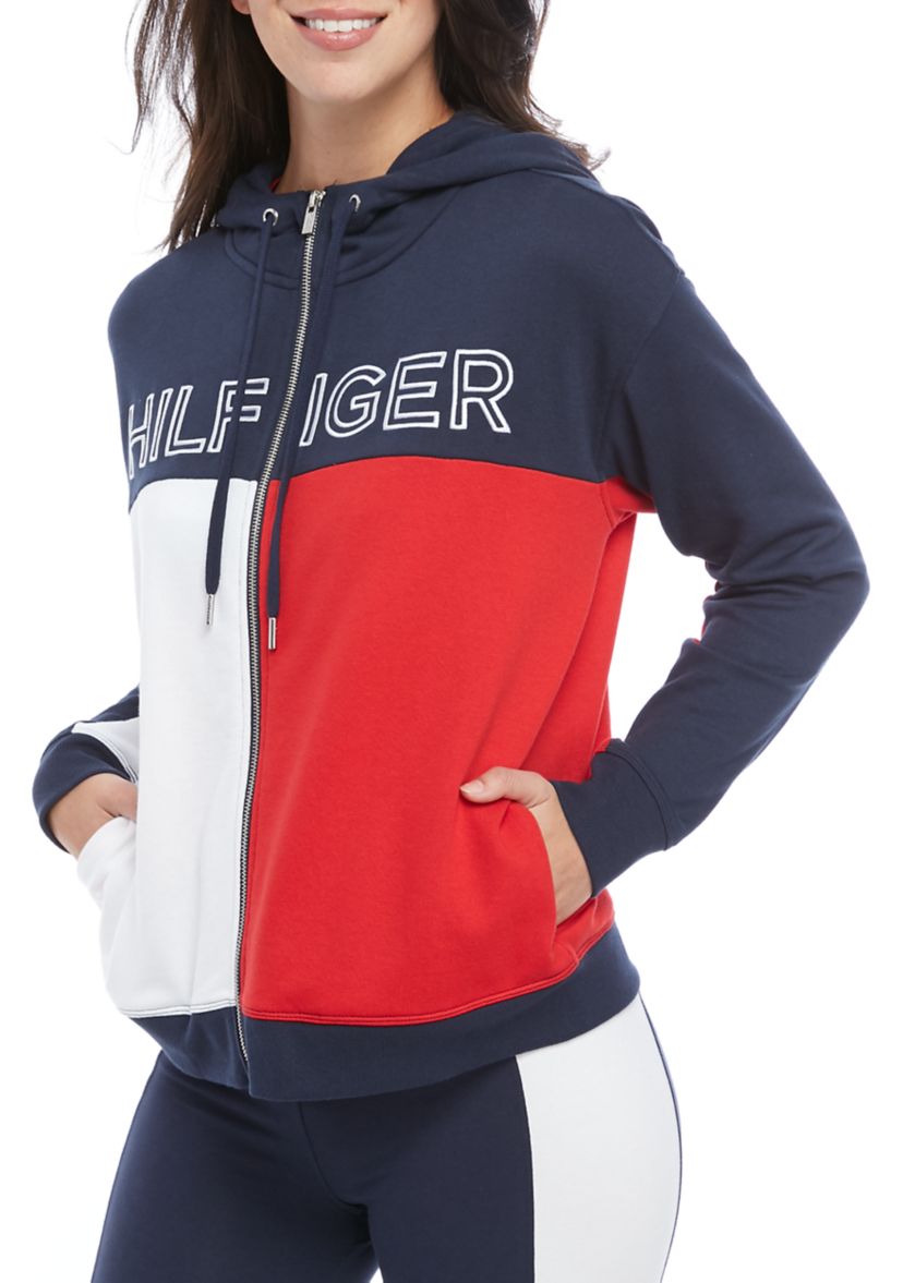 Womens Color Block Zip Up Hoodie