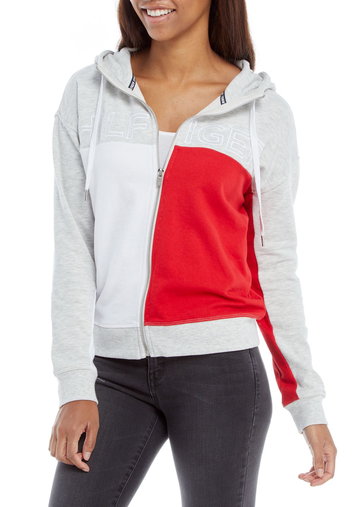 Womens Color Block Zip Up Hoodie 