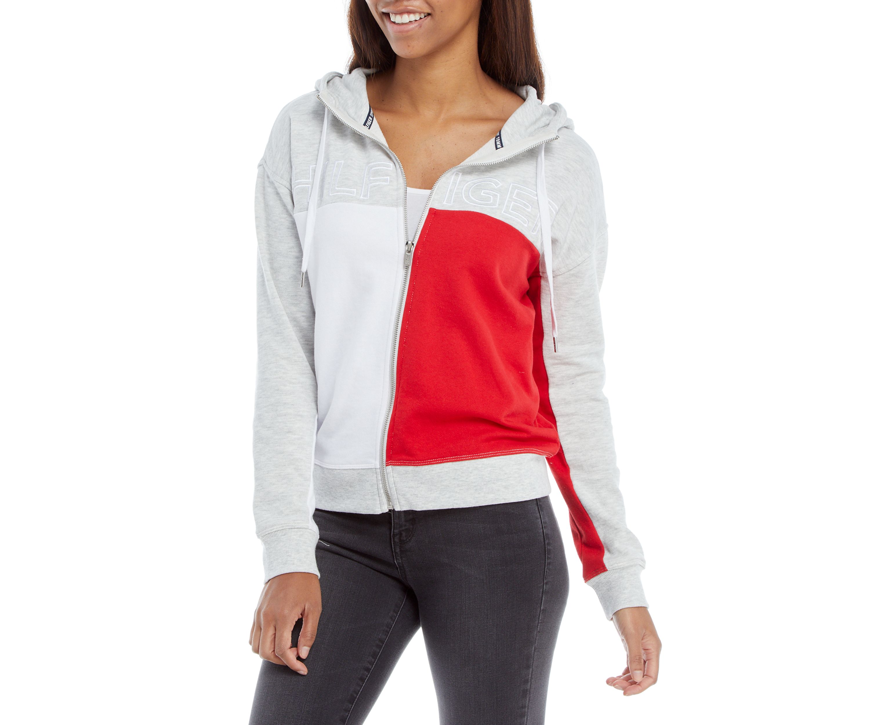Womens Color Block Zip Up Hoodie 