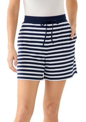Kim Rogers Women's Slub Terry Soft Striped Shorts, Navy Blue, Large