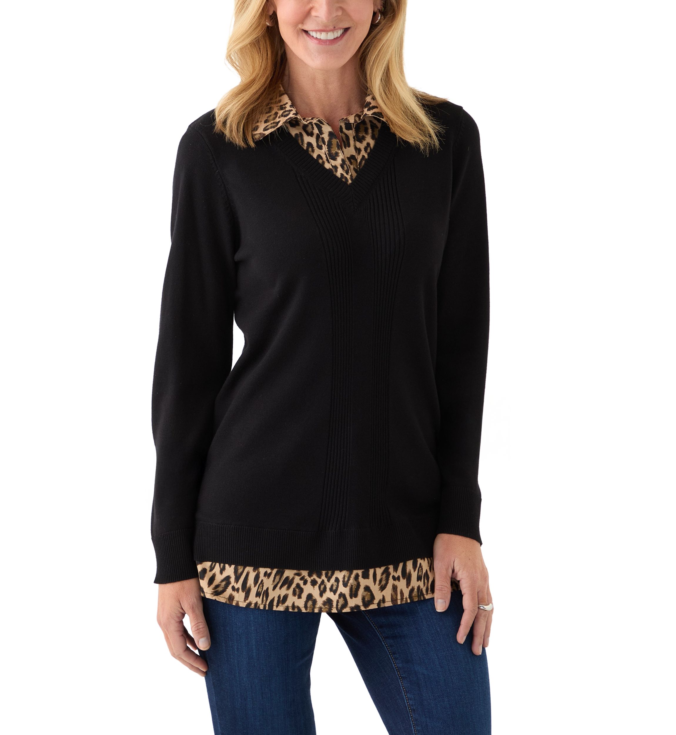 Womens Long Sleeve Twofer Sweater