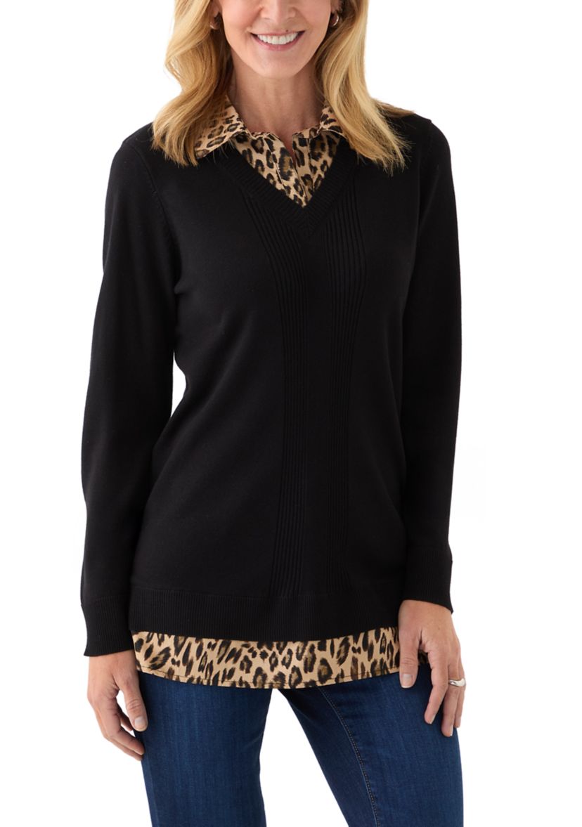 Womens Long Sleeve Twofer Sweater