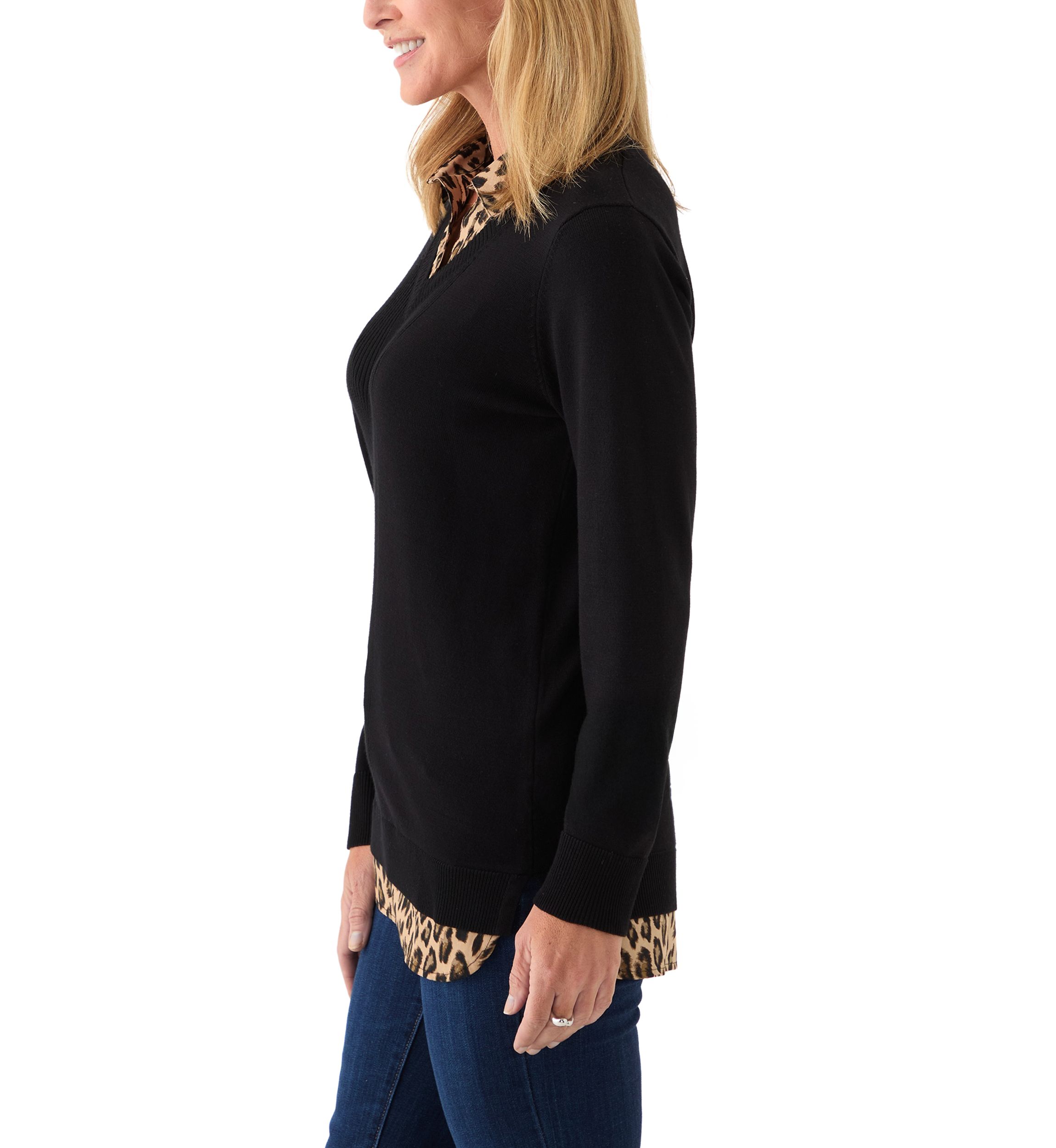Womens Long Sleeve Twofer Sweater