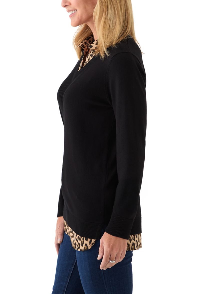Womens Long Sleeve Twofer Sweater
