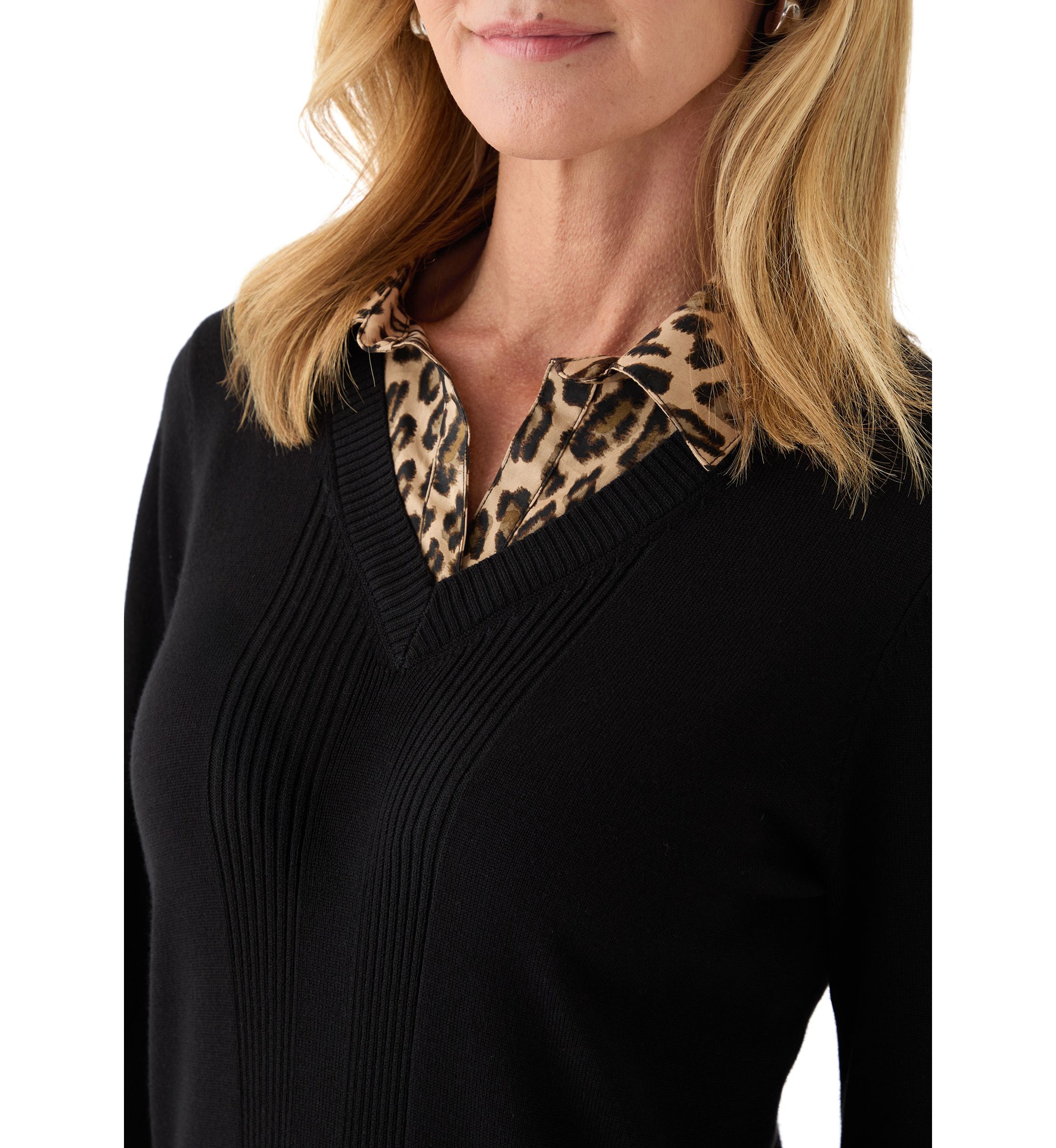 Womens Long Sleeve Twofer Sweater