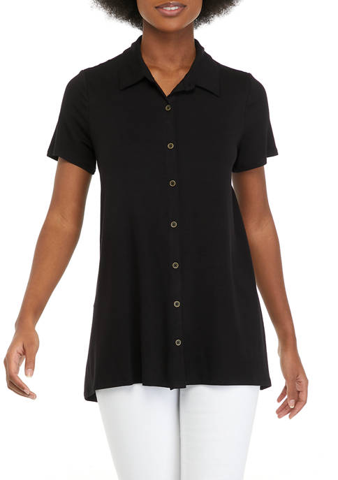 Kim Rogers® Womens Short Sleeve Button Front Tunic
