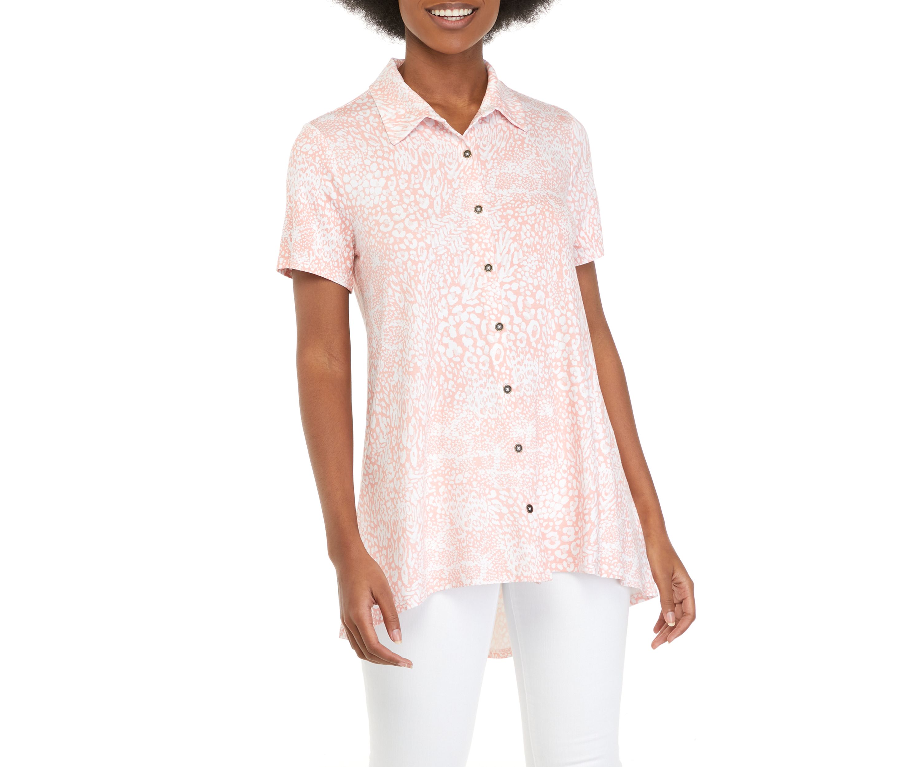 Womens Short Sleeve Button Front Tunic