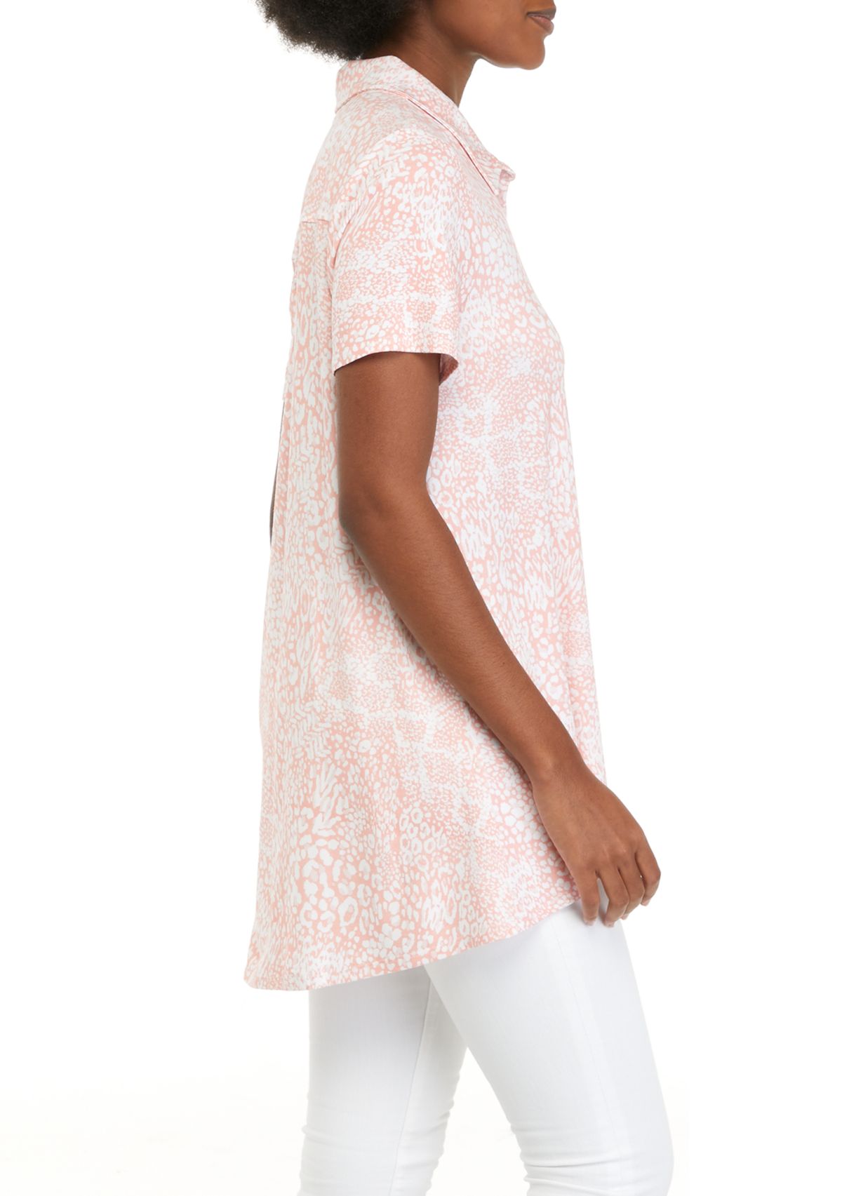 Womens Short Sleeve Button Front Tunic