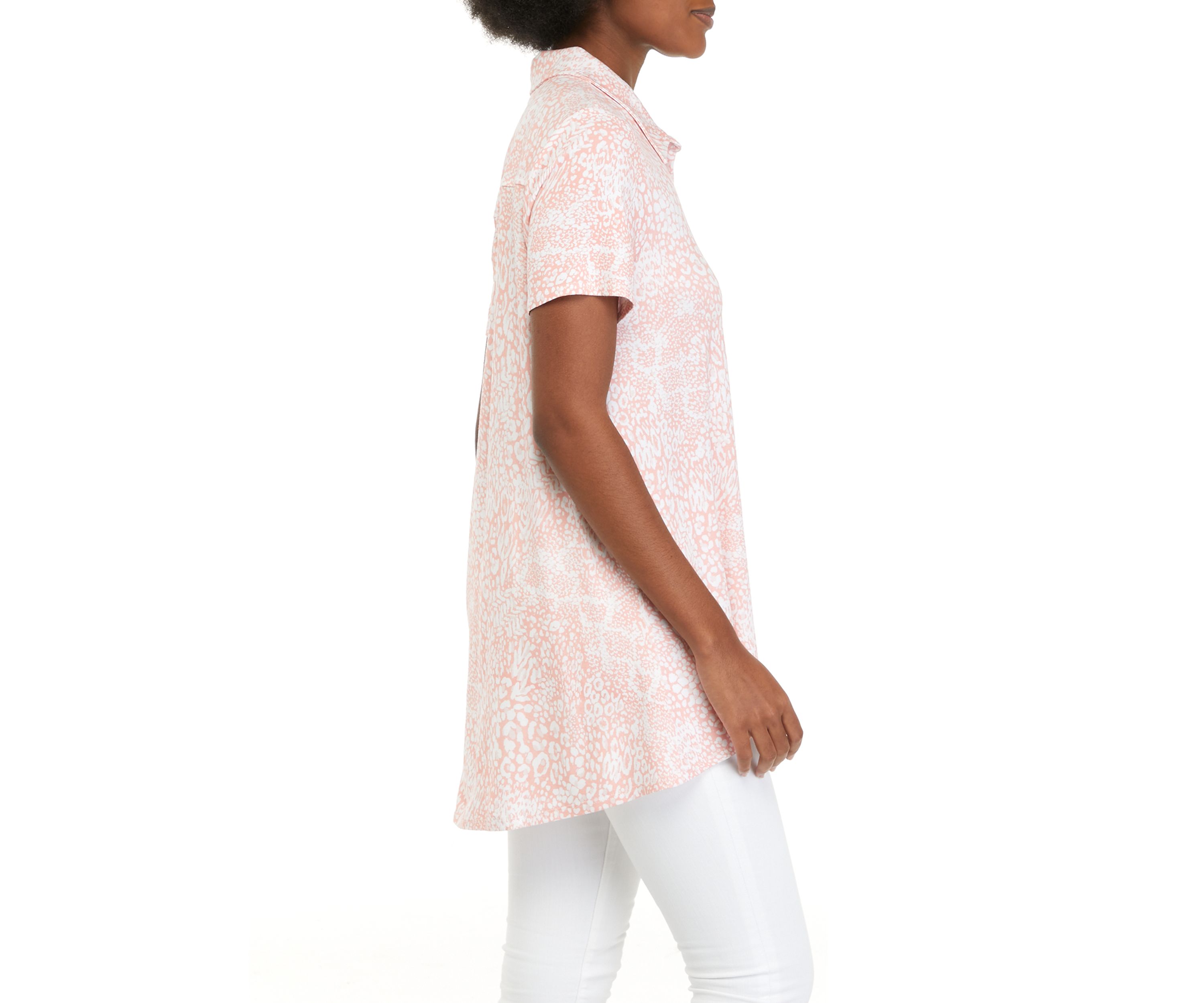Womens Short Sleeve Button Front Tunic
