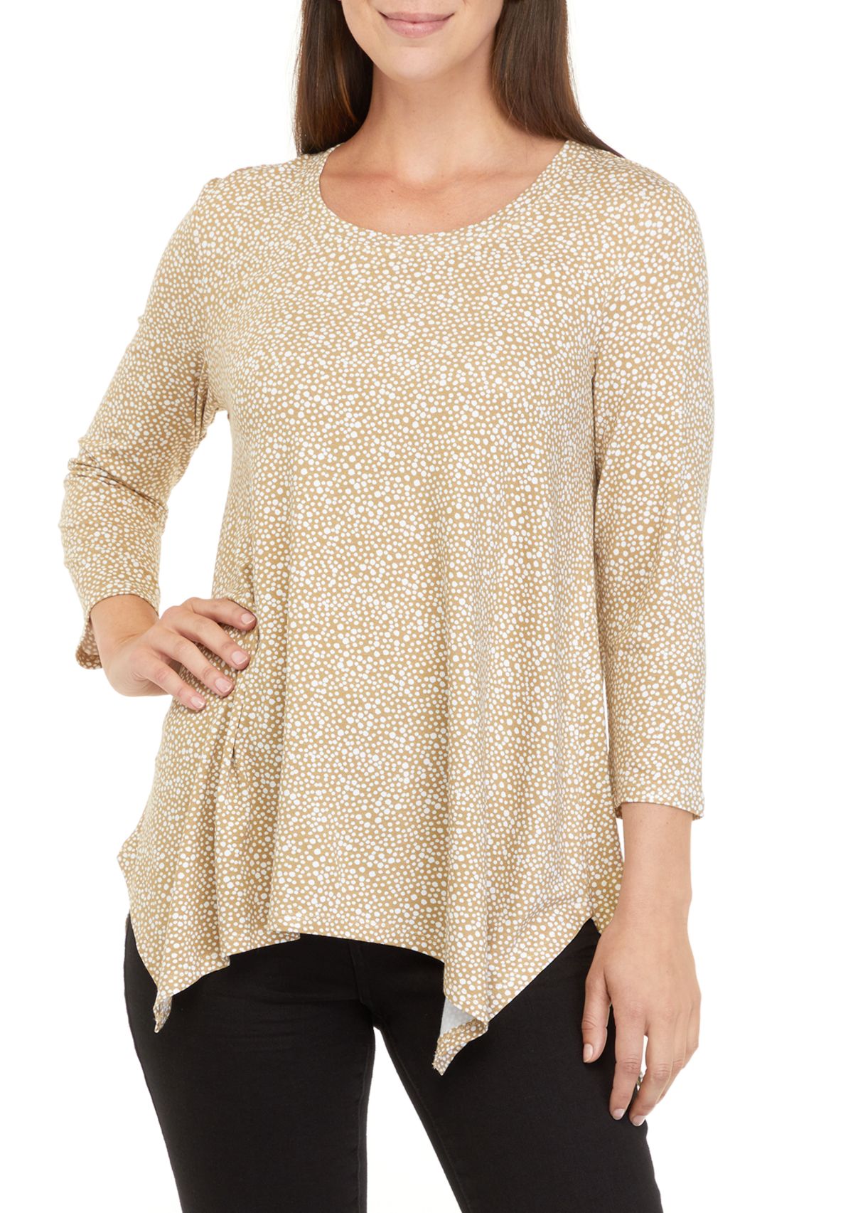 Womens 3/4 Sleeve Printed Shark Bite Top