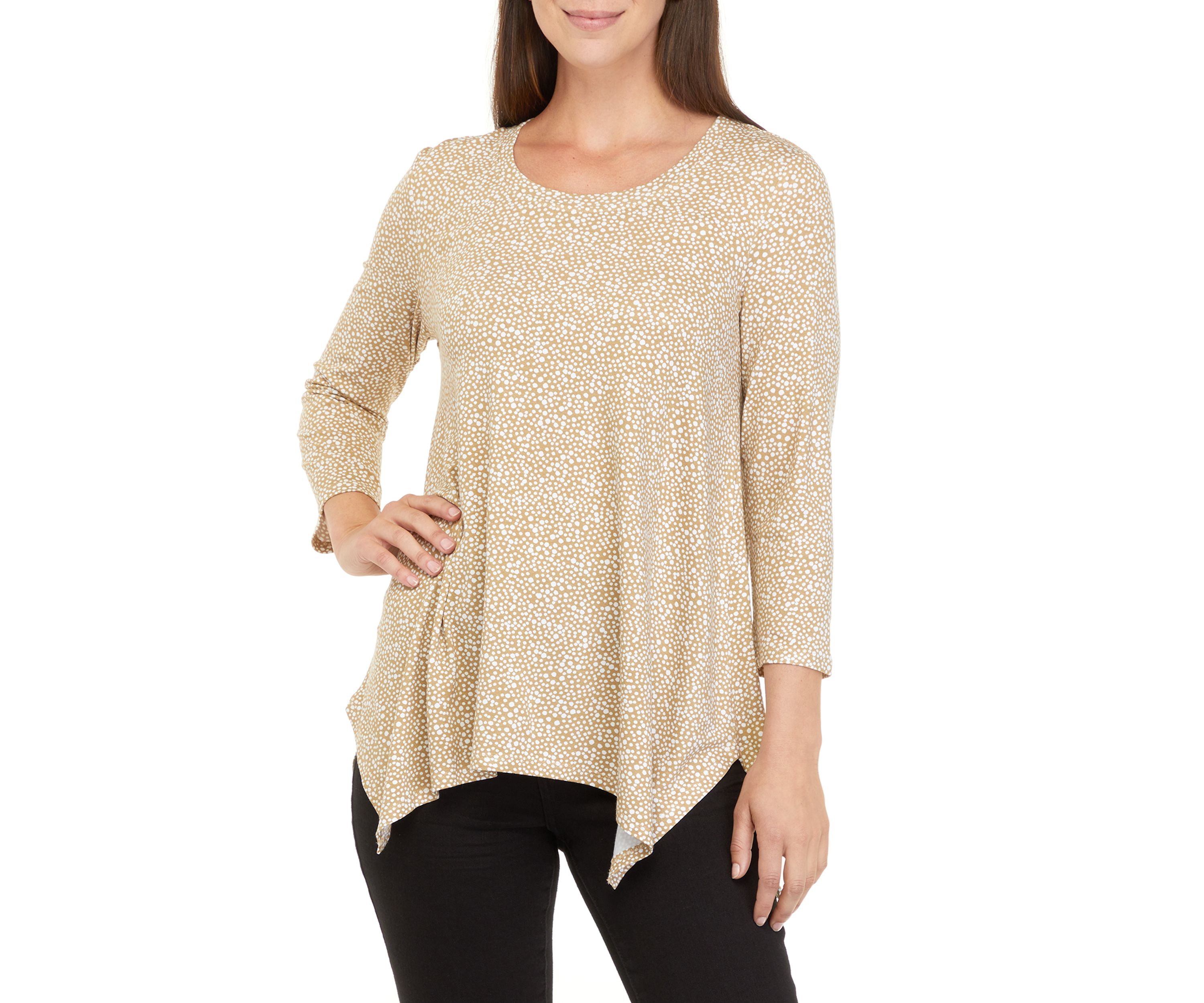 Womens 3/4 Sleeve Printed Shark Bite Top