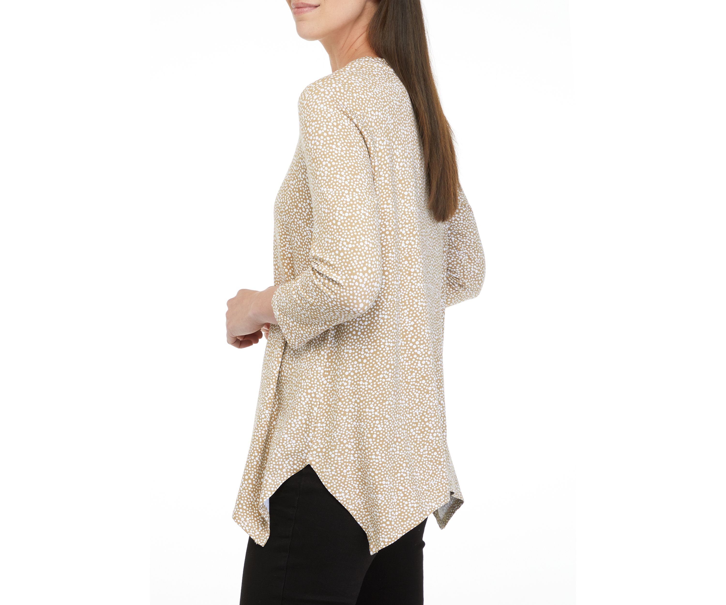 Womens 3/4 Sleeve Printed Shark Bite Top