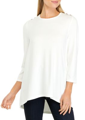 Womens 3/4 Sleeve Button Shoulder Julianna Top