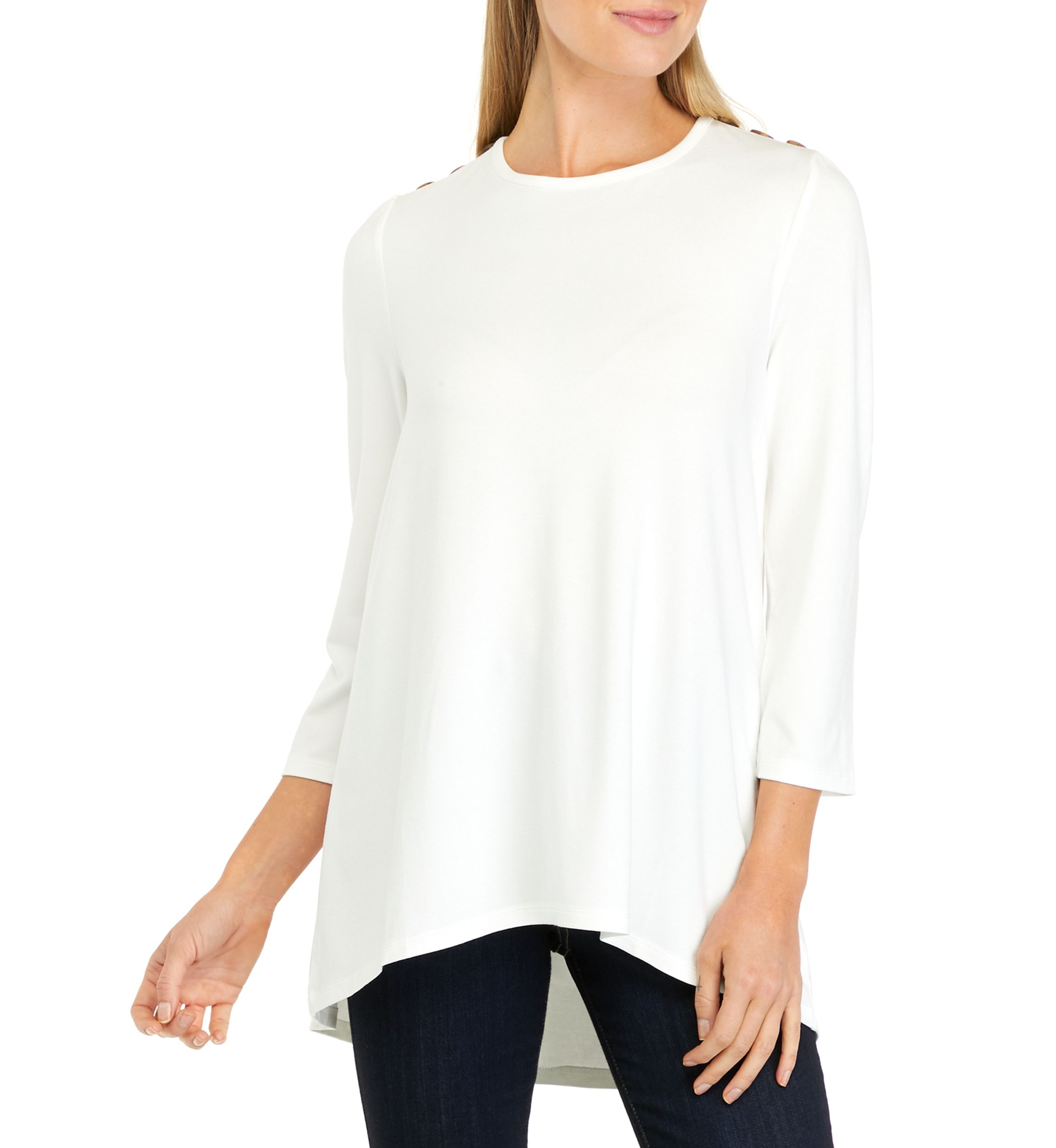 Womens 3/4 Sleeve Button Shoulder Julianna Top