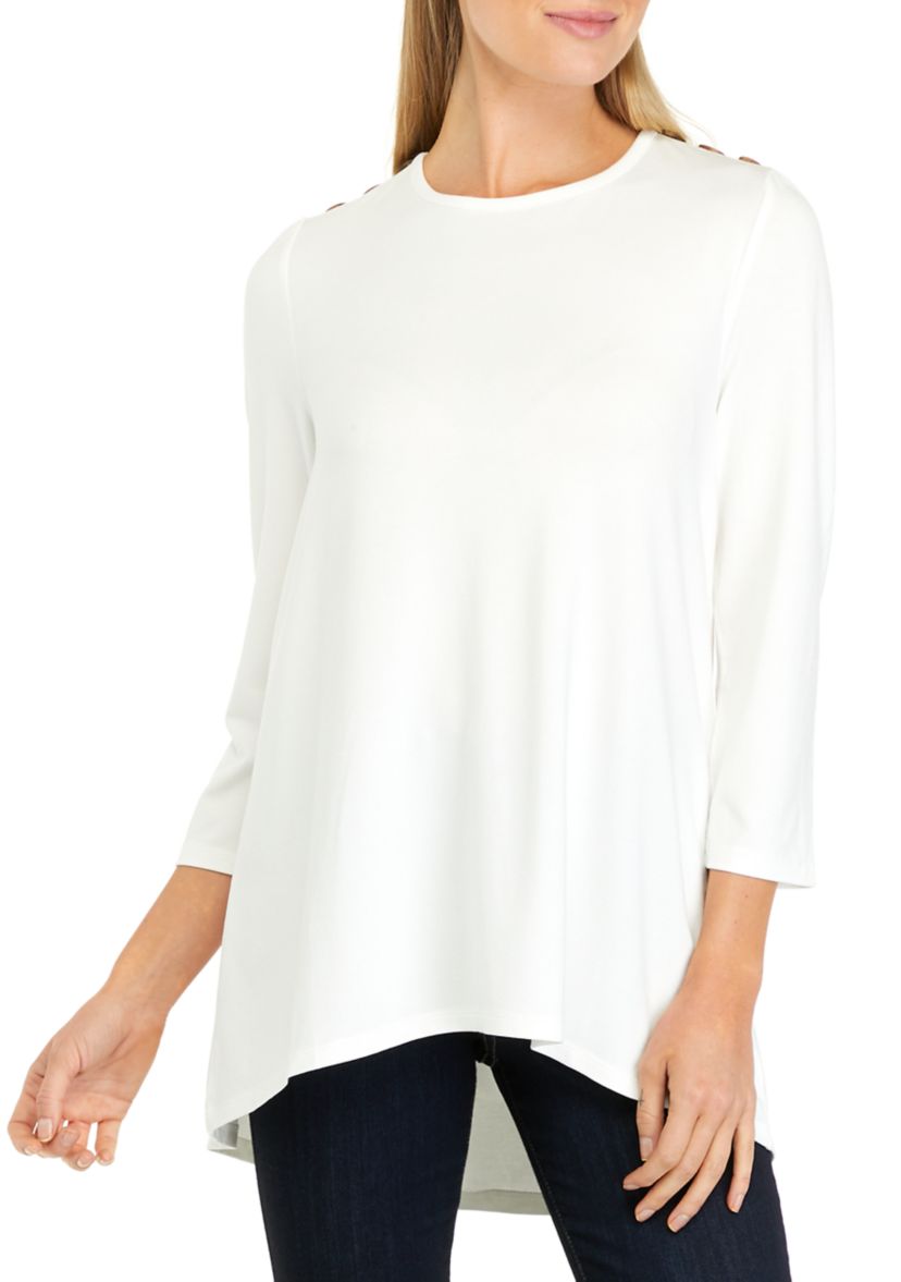 Womens 3/4 Sleeve Button Shoulder Julianna Top