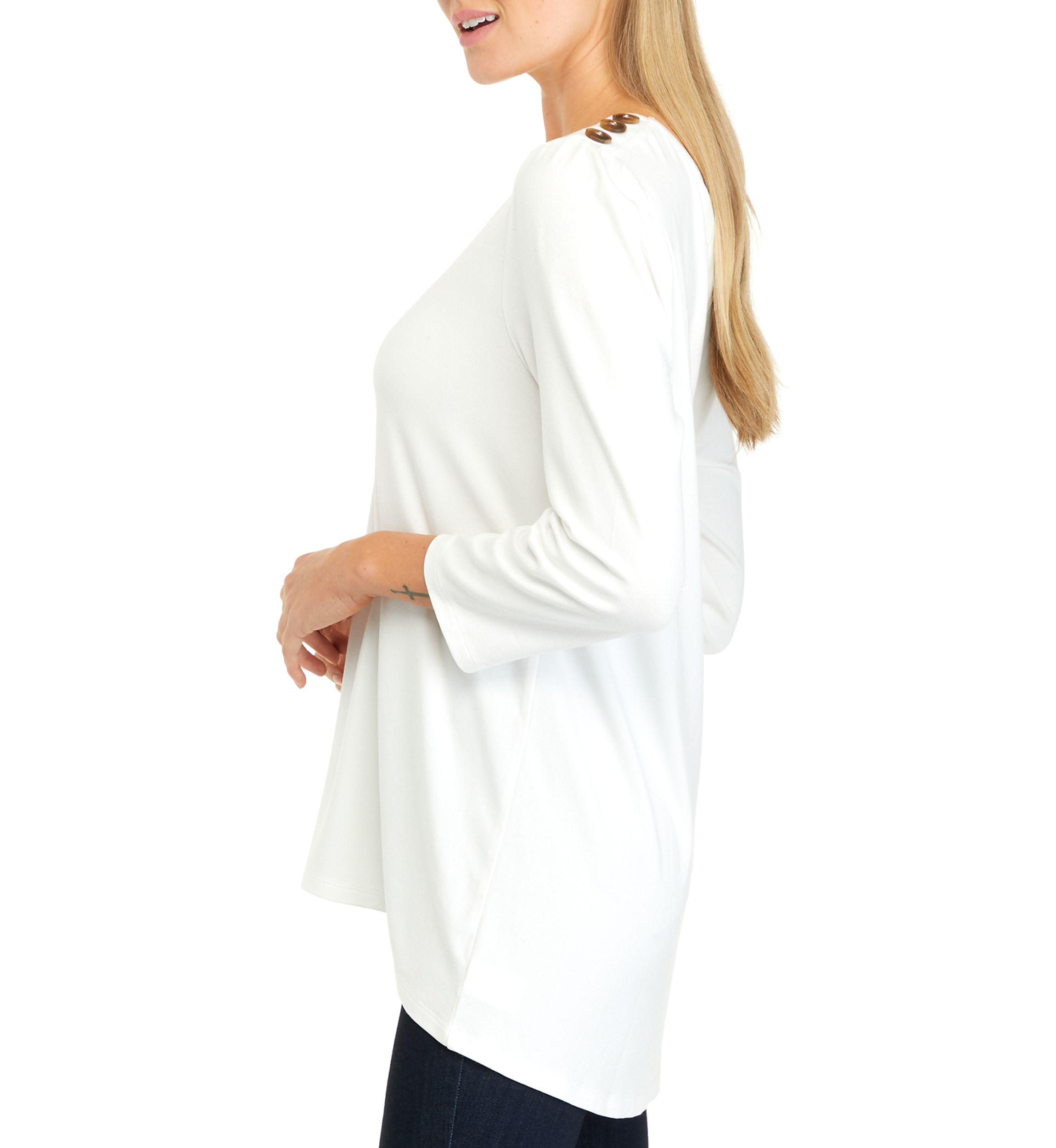 Womens 3/4 Sleeve Button Shoulder Julianna Top