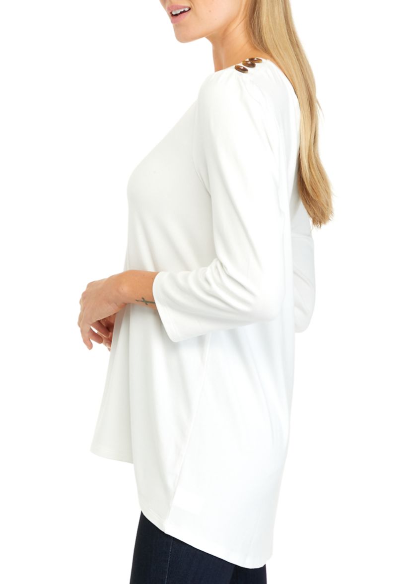 Womens 3/4 Sleeve Button Shoulder Julianna Top