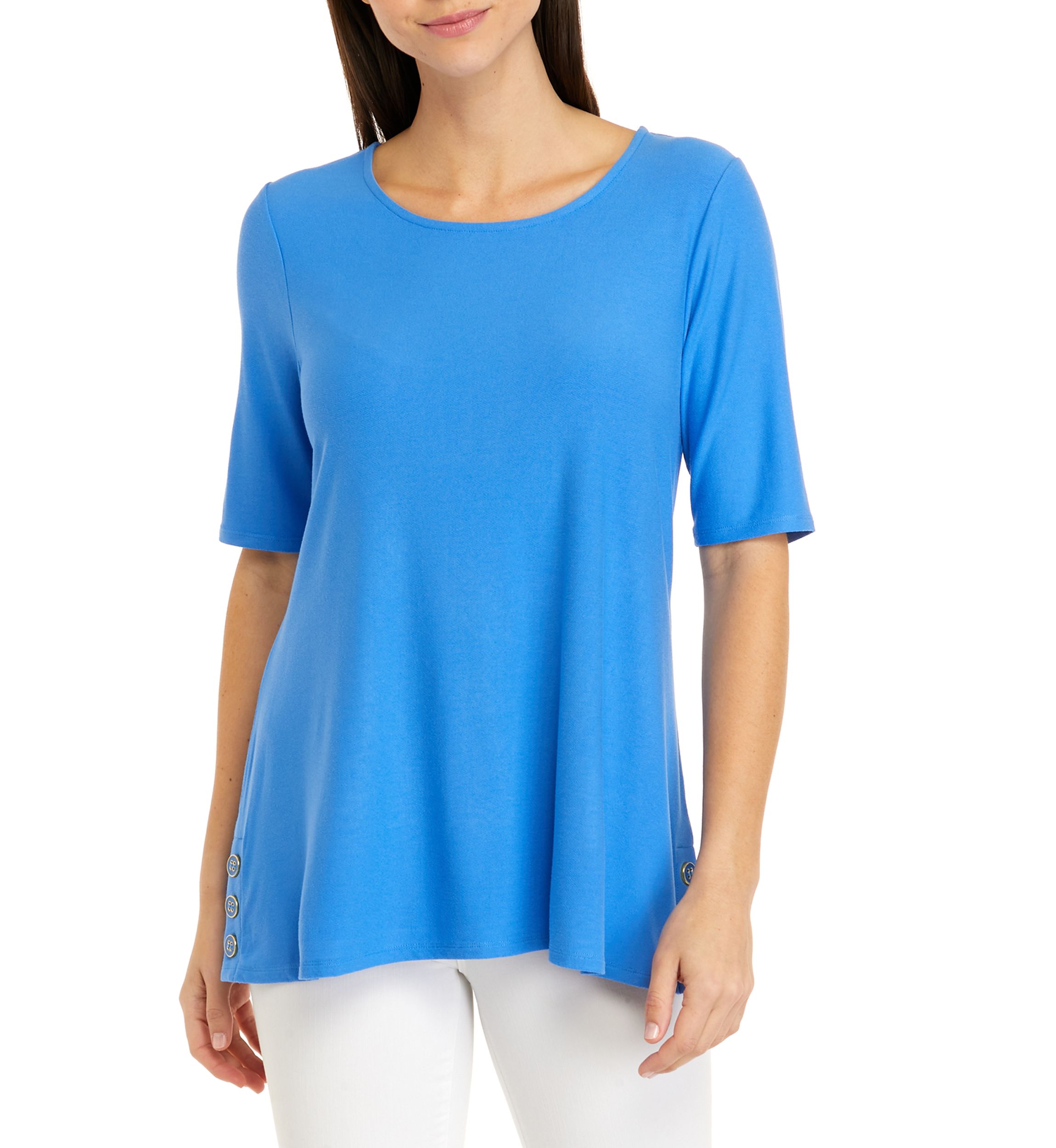 Womens Elbow Sleeve Side Button Tunic Top