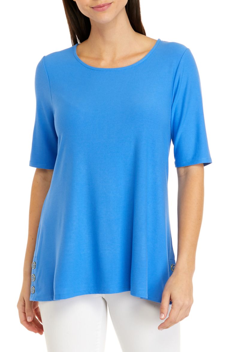 Womens Elbow Sleeve Side Button Tunic Top