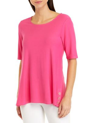 Womens Elbow Sleeve Side Button Tunic Top