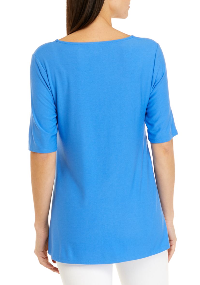 Womens Elbow Sleeve Side Button Tunic Top