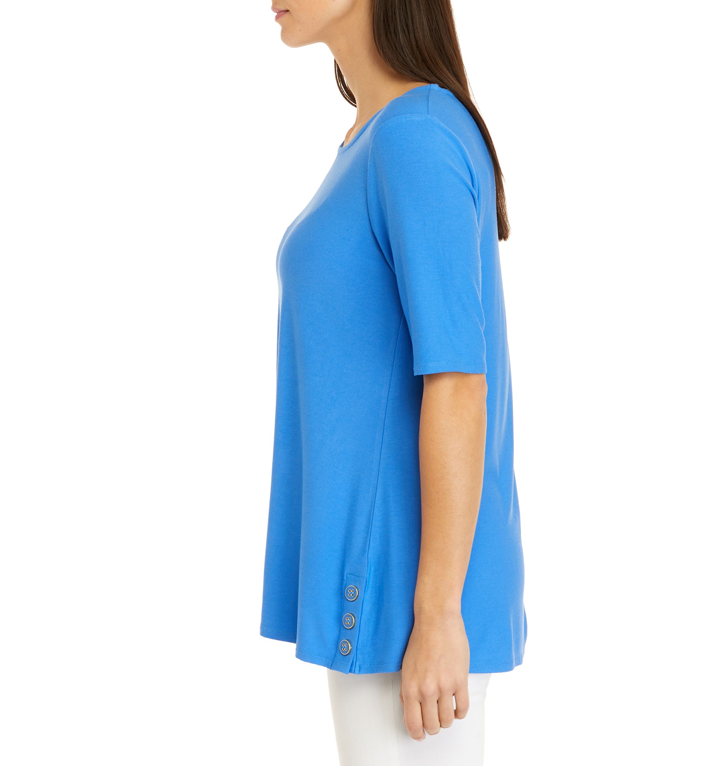 Womens Elbow Sleeve Side Button Tunic Top